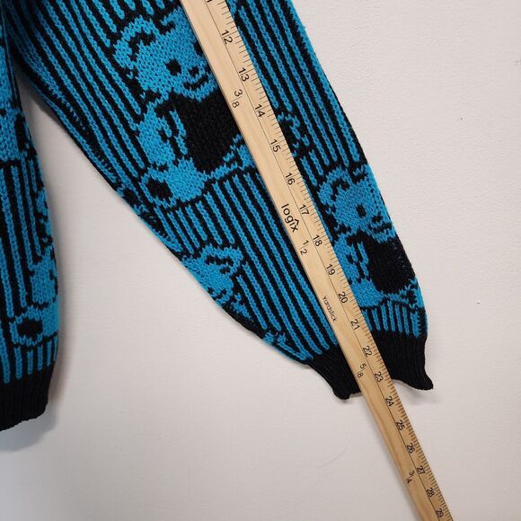 Vintage 80s Adele Knitwear Teddy Bear Sweater Size M Blue Allover Print Retro - Picture 9 of 10